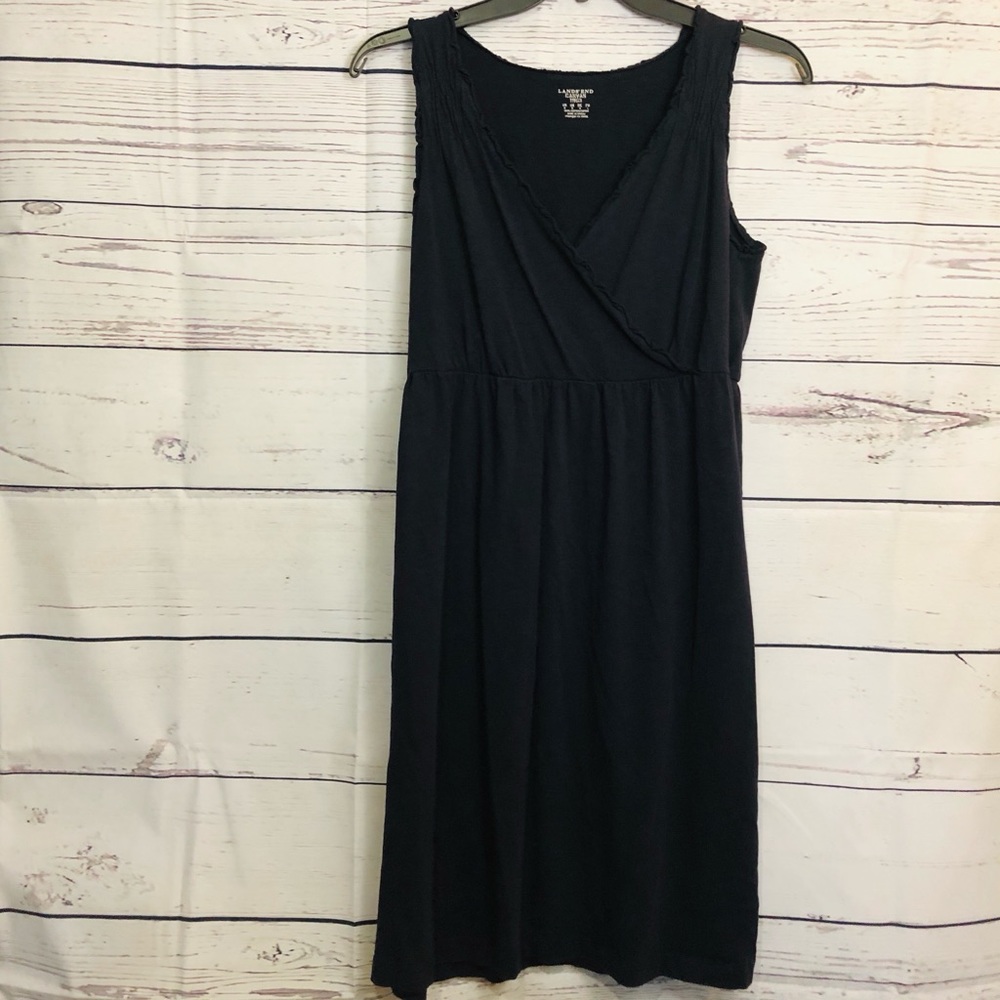 Land’s End Navy Cotton Wrap Dress w/ Ruffle Detail